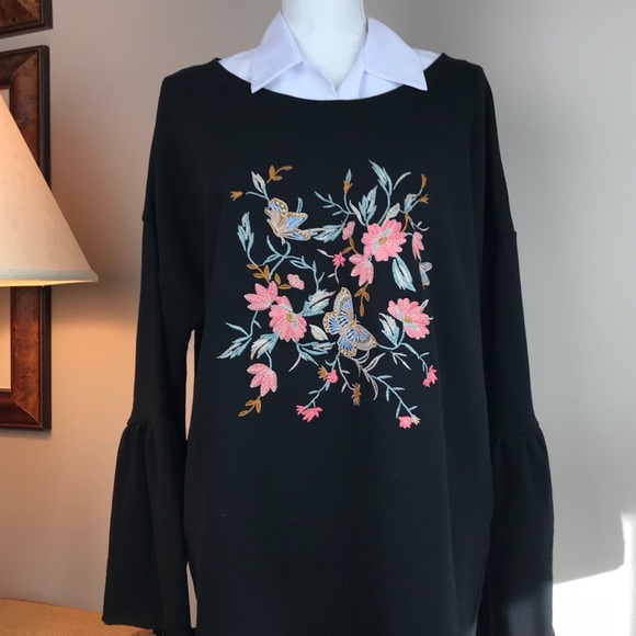 💥HP💥NWT Plus Size Blk Embroidered Sweatshirt  1X - Picture 3 of 8